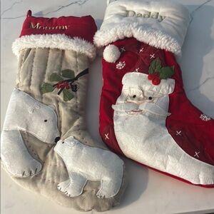 Pottery Barn Kids Red and Cream Holiday Stockings